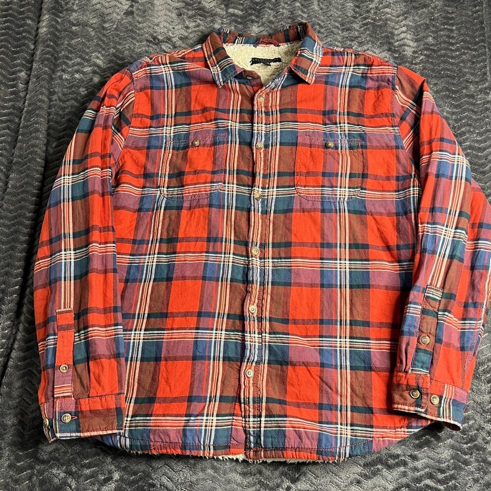 Aeropostale Long Sleeve Red Plaid Flannel Fleece Lined Shirt Men's XL Button Up